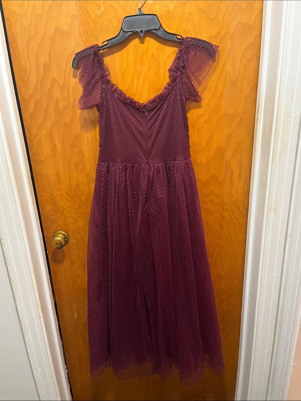 Lulu's Plum Lace Ruffle Midi Dress - Picture 4 of 5